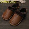 Black New Men Leather Slippers Warm Indoor Slipper Waterproof Home House Shoes  6
