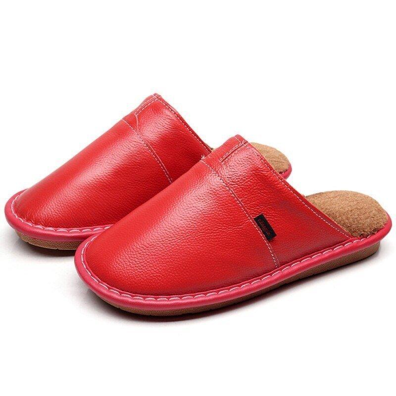 Quality Leather Home Slippers Unisex Warm Plush Slippers Bedroom Genuine Leather Unisex House Indoor Shoes 3