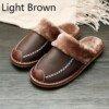 Black New Men Leather Slippers Warm Indoor Slipper Waterproof Home House Shoes  2