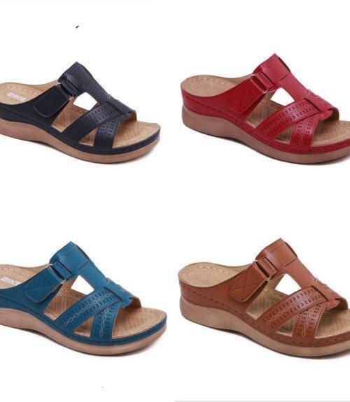 Summer Women Wedge Sandals Premium Orthopedic Open Toe Sandals Vintage Anti-Slip Leather Casual Female Platform Retro Shoes