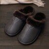 Black New Men Leather Slippers Warm Indoor Slipper Waterproof Home House Shoes  4