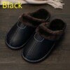 Black New Men Leather Slippers Warm Indoor Slipper Waterproof Home House Shoes  5