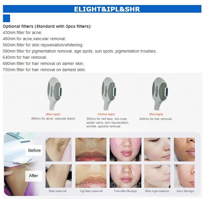 IPL OPT SHR Hair Removal Laser Machine Skin Care Rejuvenation With 530nm 590nm 640nm Filters For Permanent Use