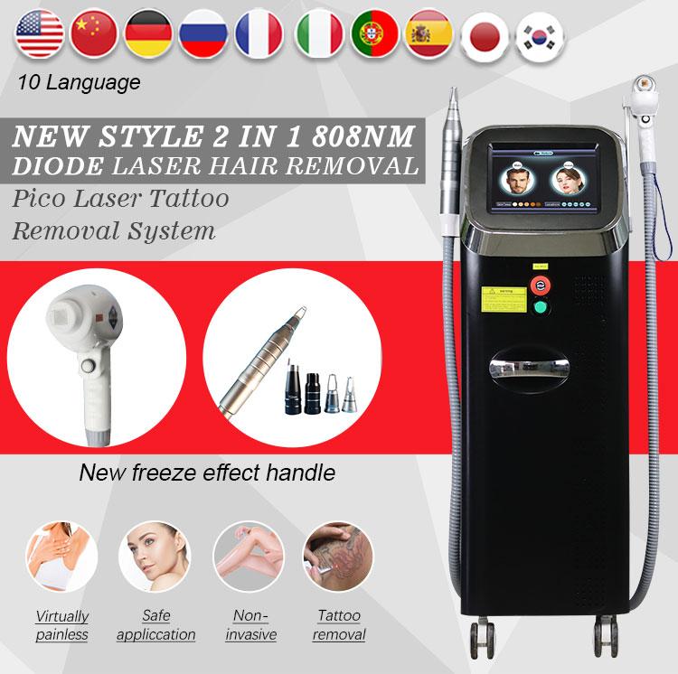 Free Shipping 2 in 1 808nm Diode Laser Machine Painless hair removal machine &Remove the tattoo Nd Yag laser machine