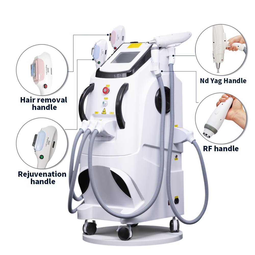 Multifunction 4 In 1 OPT IPL Laser Hair Removal Machine Skin Rejuvenation Nd Yag Laser Tattoo Removal SHR Epilator