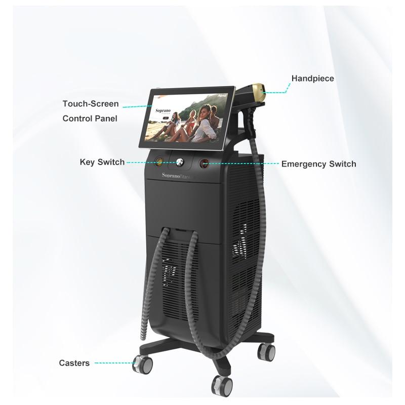 Ice Titanium Soprano Instrument Painless Permanent Epilator 755 808 1064nm Triple Wavelength Diode Laser Hair Removal Machine