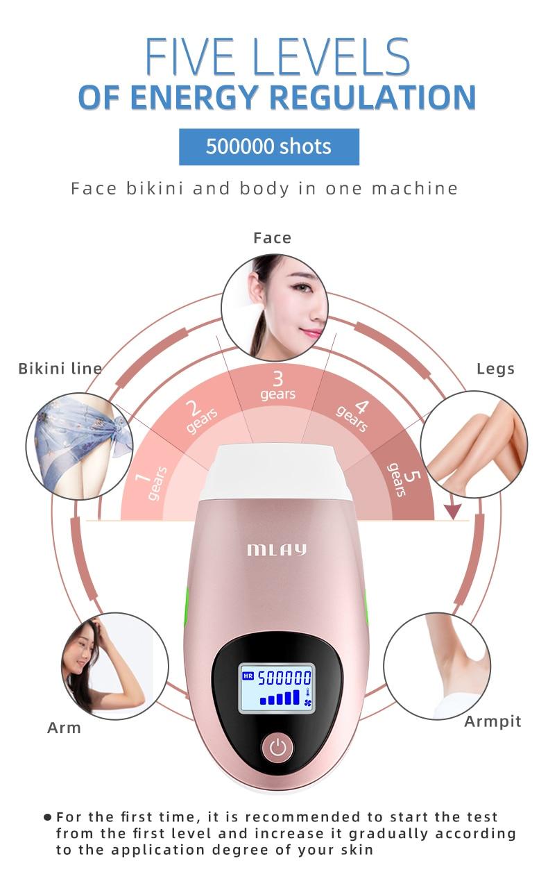 MLAY IPL Hair Removal Machine Permanent Epilator Body Electric Malay Female Epilator 500000 Flashes T3 Quickly Delivery