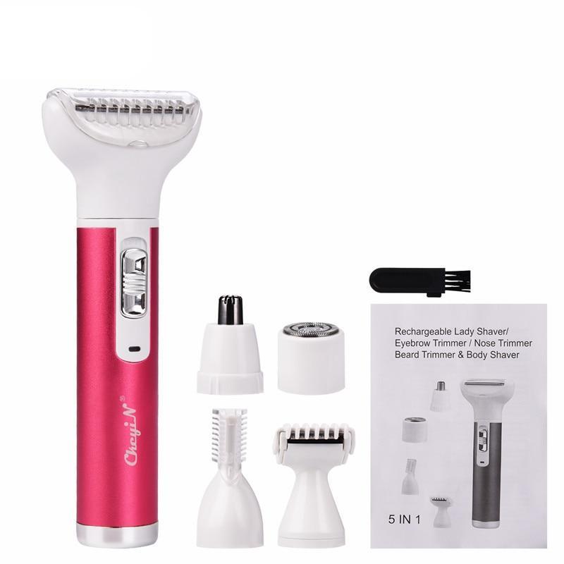 5 in 1 Electric Hair Remover Rechargeable Lady Shaver Nose Hair Trimmer Eyebrow Shaper Leg Armpit Bikini Trimmer Women Epilator