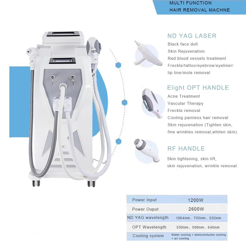 OPT/IPL Laser E-Light Permanent Hair Removal Machine Double Screen 1064nm 532nm 1320nm NG-YAG Tattoo Removal With Carbon Peeling