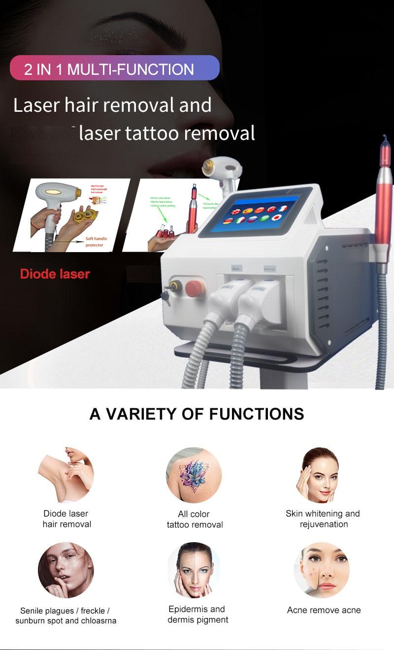 Hotest 2 in 1 Nd Yag Tattoo Removal Machine Hair Remover Portable 808nm Diode Laser Homeuse Spa Salon Skin Care Beauty Device