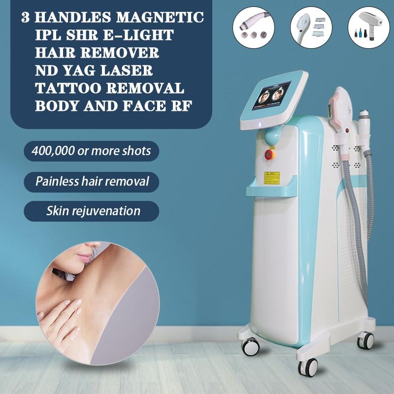 Newest 3 in 1 Permanent Hair Removal Skin Rejuvenation Machine OPT RF Nd-Yag Laser E-light IPL SHR 360 Magneto Optical System