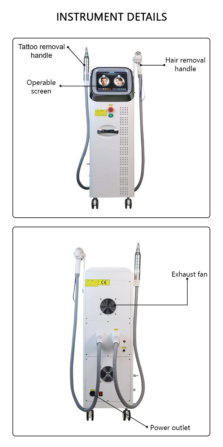 Free Shipping Factory Price 2in1 808NM Diode Laser Hair Removal & Nd Yag Q-switch Laser Tatoo Removal Machine For All Skin Tones