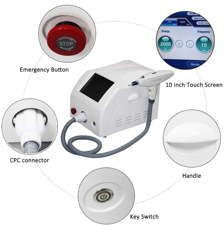 10.4inch Touch Screen 1064&532nm Long Pulse Alexandrite Laser With Nd Yag Tattoo Removal Machine