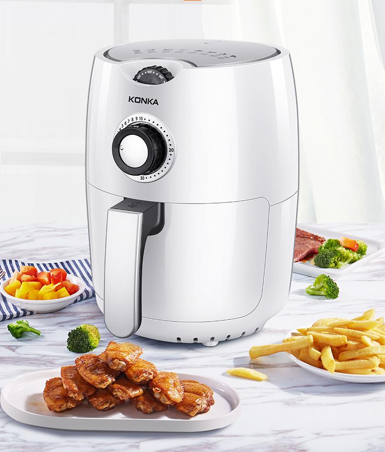 KONKA Electric Air Fryer No Oil White 2.2L Health Deep Fryer 7 Modes Cooker Easy to Clean for Potatoes Pizza Chicken 1-2 Persons
