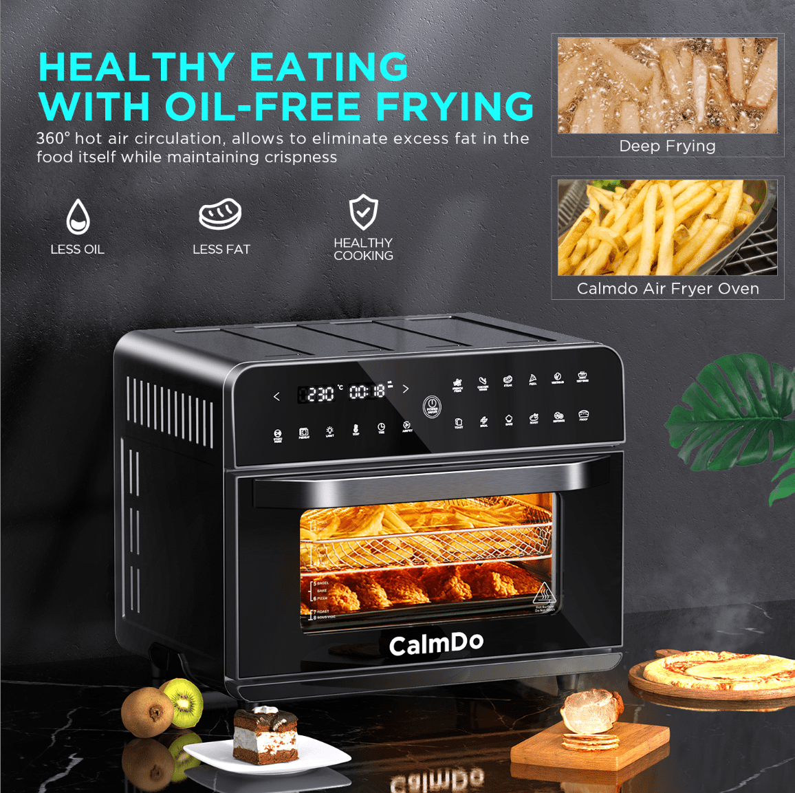 CalmDo 1800W 25L Smart Air Fryer Oven Toaster Rotisserie Dehydrator Countertop Oven With LED Digital Touch Screen Air Fryer Oven