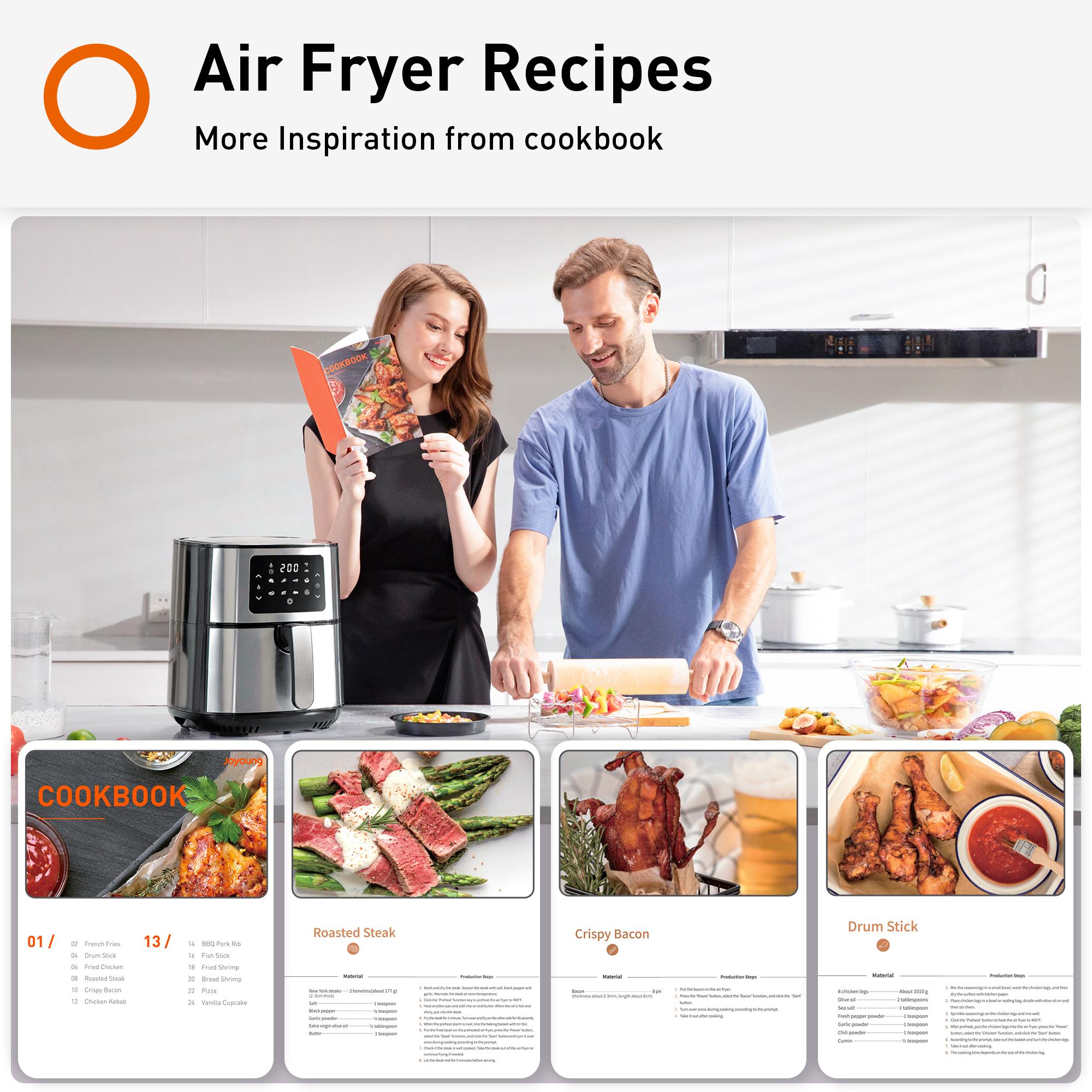 JOYOUNG Air Fryer Oven 5.8Qt Big Capacity Air Fryer Toaster Oven, 8 Presets with AirFryer Cookbook, 1400W, LED Digital Screen,
