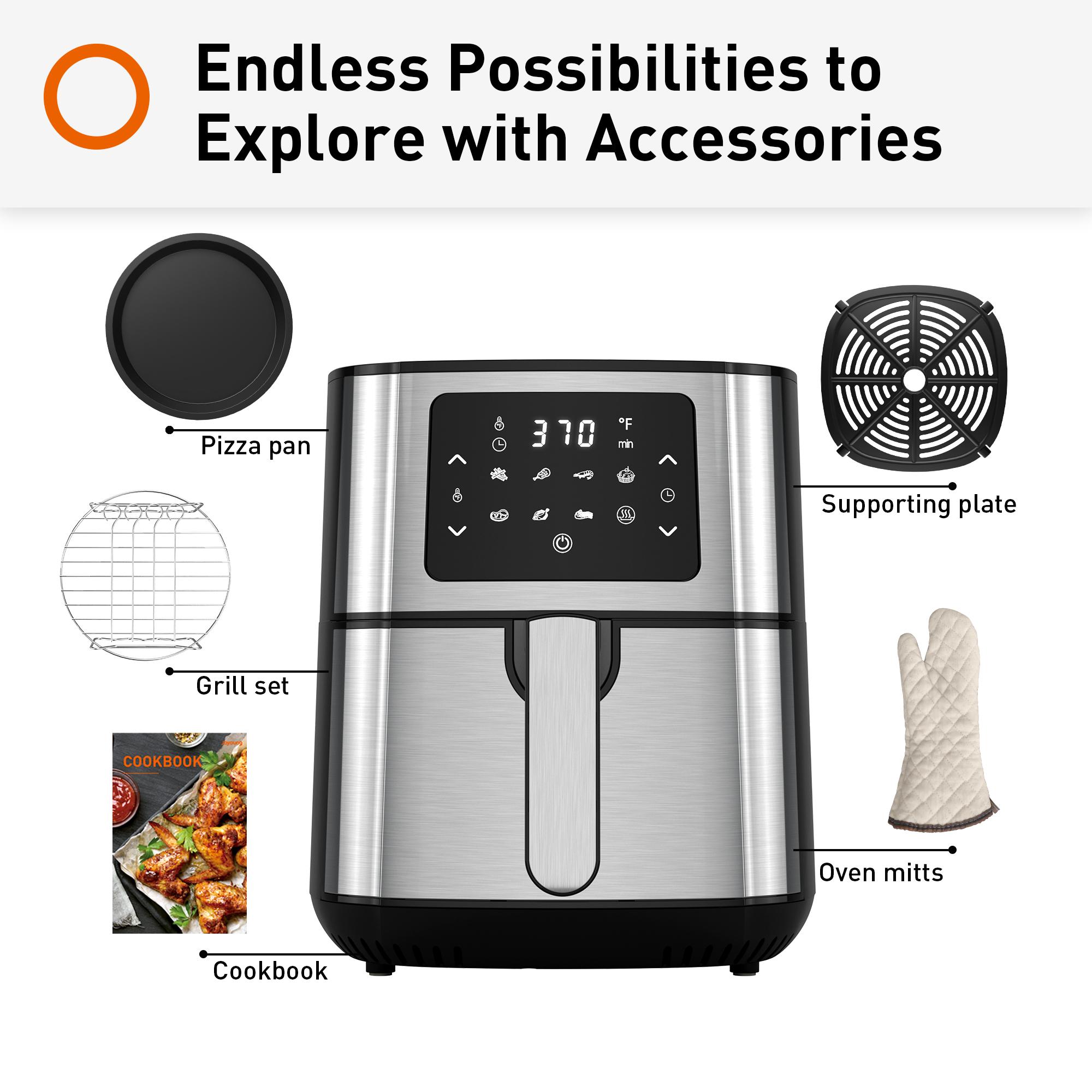 JOYOUNG Air Fryer Oven 5.8Qt Big Capacity Air Fryer Toaster Oven, 8 Presets with AirFryer Cookbook, 1400W, LED Digital Screen,