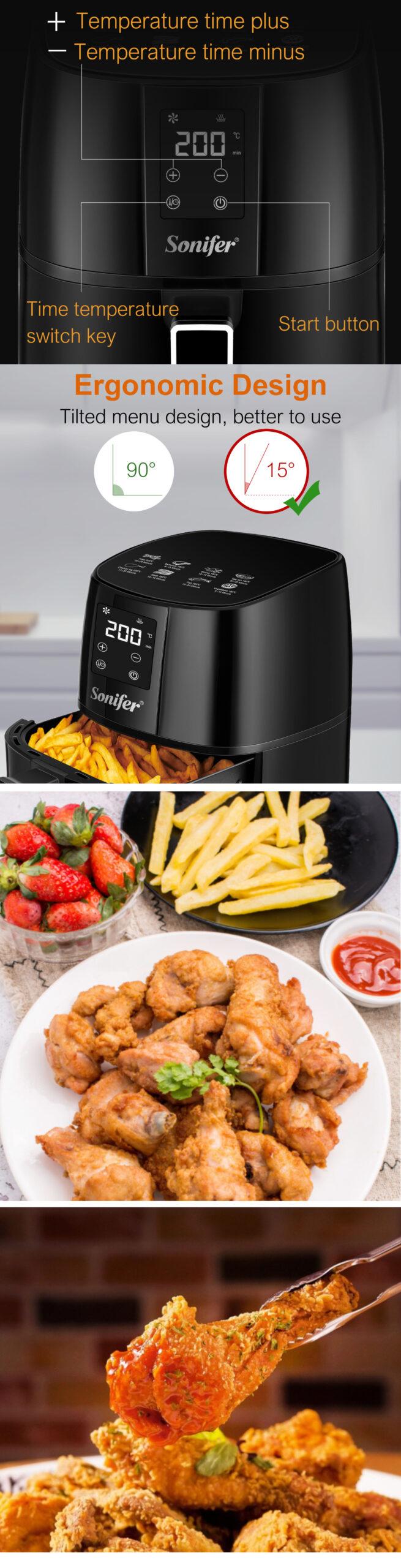 Sonifer 4.2L Air Fryer Without Oil Oven 360°Baking LED Touchscreen Electric Deep Fryer 1400W Nonstick Basket Kitchen Cooking Fry