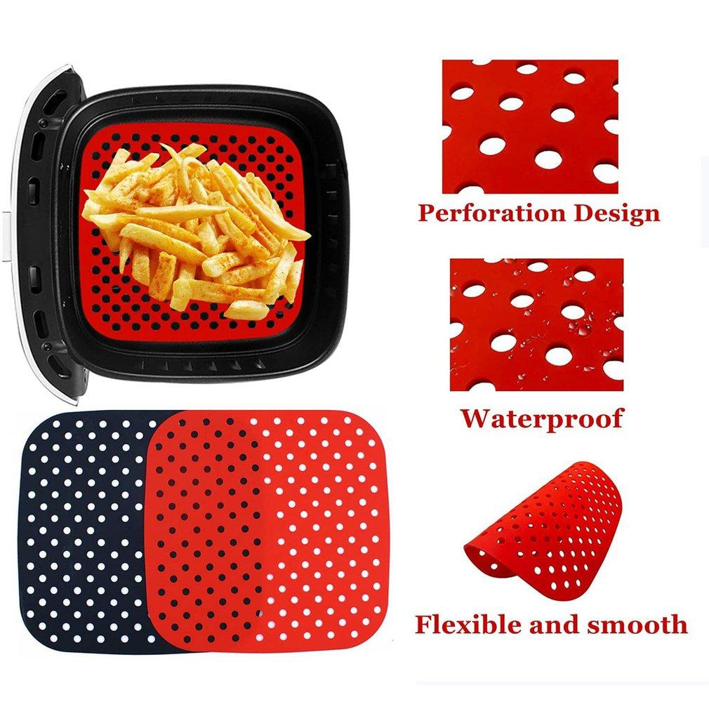 1PC Reusable Square Air Fryer Silicone Accessories Air Fryer Non-stick Durable Pad Scale Place Mat Kitchenware Black/Red