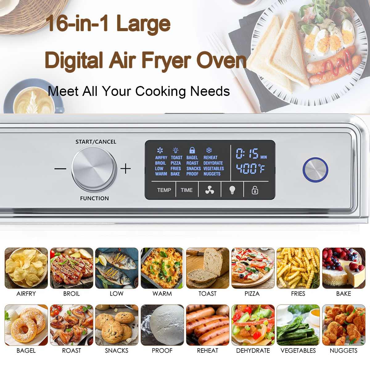 OSMOND 21L/22QT 1700W Electric Air Fryer Oven 16 In 1 Multi-function Air Oven LED Touch Screen Healthy Cooking Air Fryer