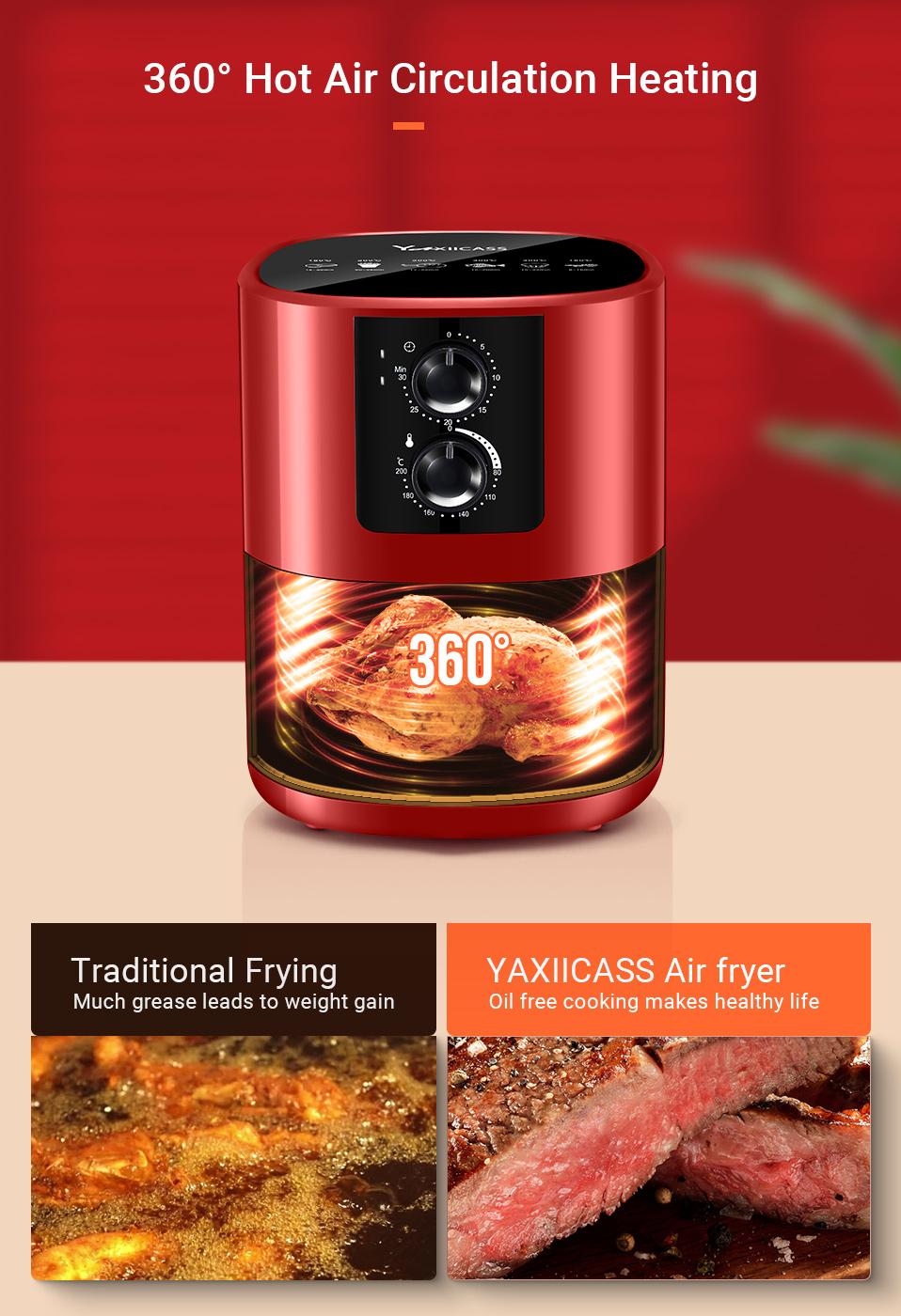 YAXIICASS Air Fryer without Oil 5L Large Capacity Air Frier Household Intelligent Fryers Multi-Function Electric Oven With Timer