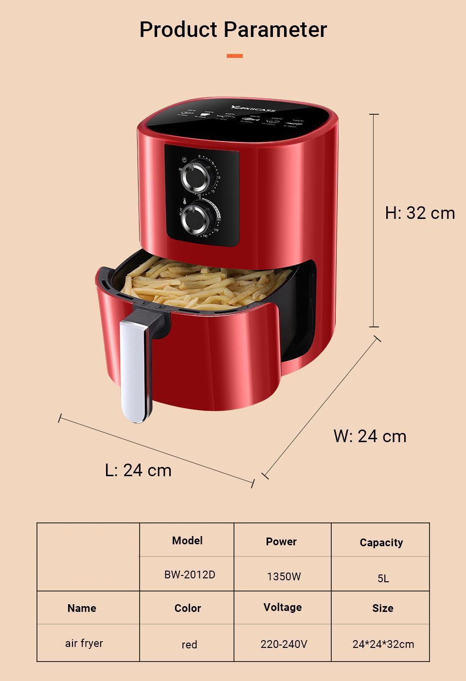 YAXIICASS Air Fryer without Oil 5L Large Capacity Air Frier Household Intelligent Fryers Multi-Function Electric Oven With Timer