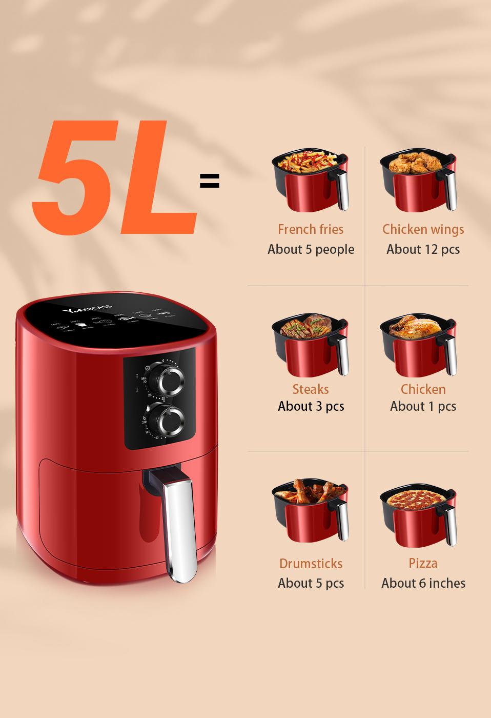 YAXIICASS Air Fryer without Oil 5L Large Capacity Air Frier Household Intelligent Fryers Multi-Function Electric Oven With Timer