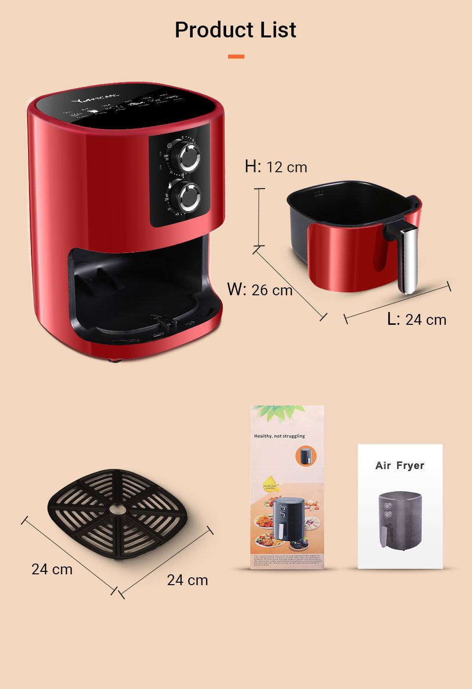 YAXIICASS Air Fryer without Oil 5L Large Capacity Air Frier Household Intelligent Fryers Multi-Function Electric Oven With Timer