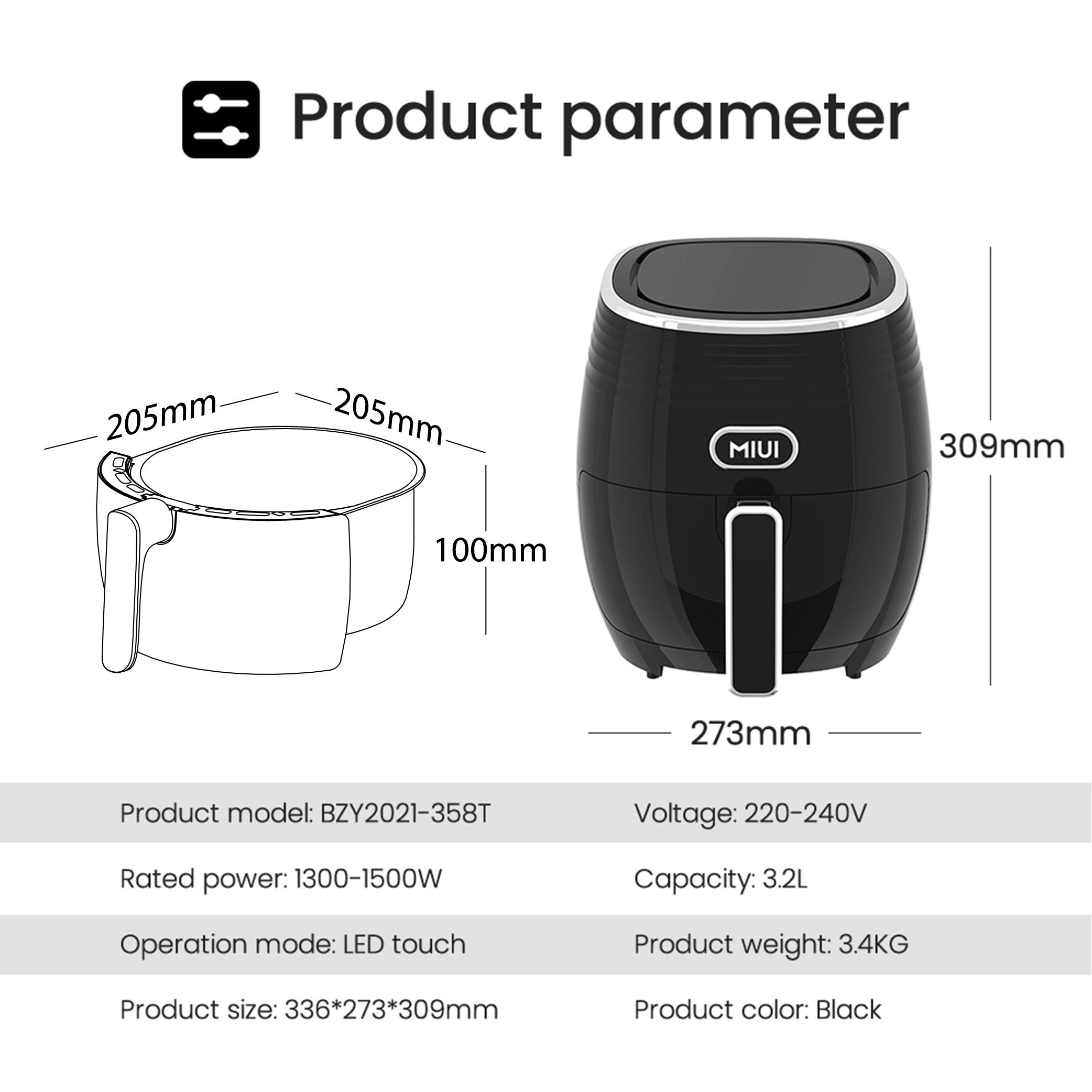 MIUI 3.2L Touch Screen Air Fryer, Home Oil-Free Electric Fryer Oven, 2022 Microfat Earl Series 1300-1500W, French Fries & Roaste