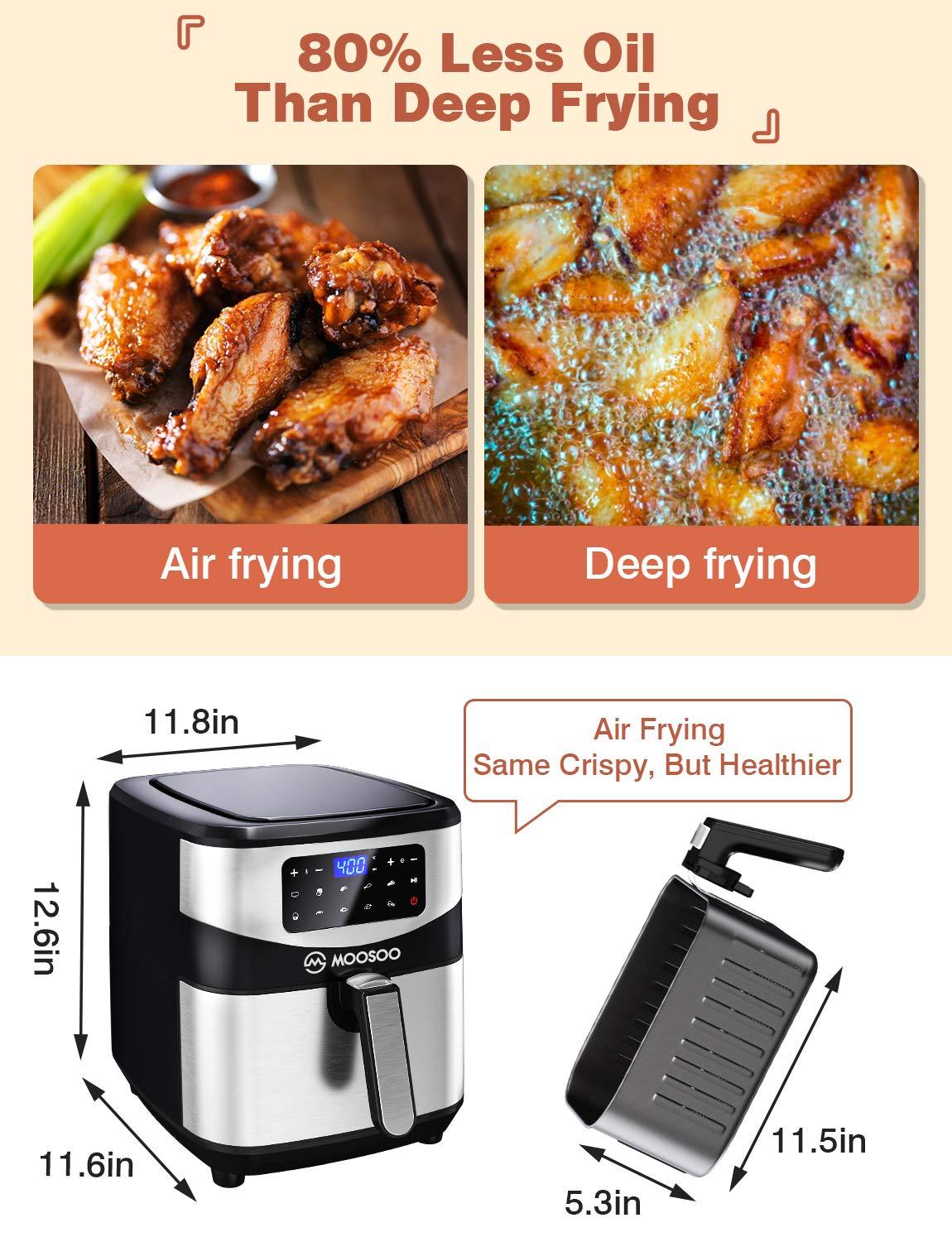 MOOSOO MA18 Air Fryer 7.4 QT XL Capacity, 10-in-1 Electric Air Fryers Oven, 1700W Stainless Steel Airfryer with Digital Screen