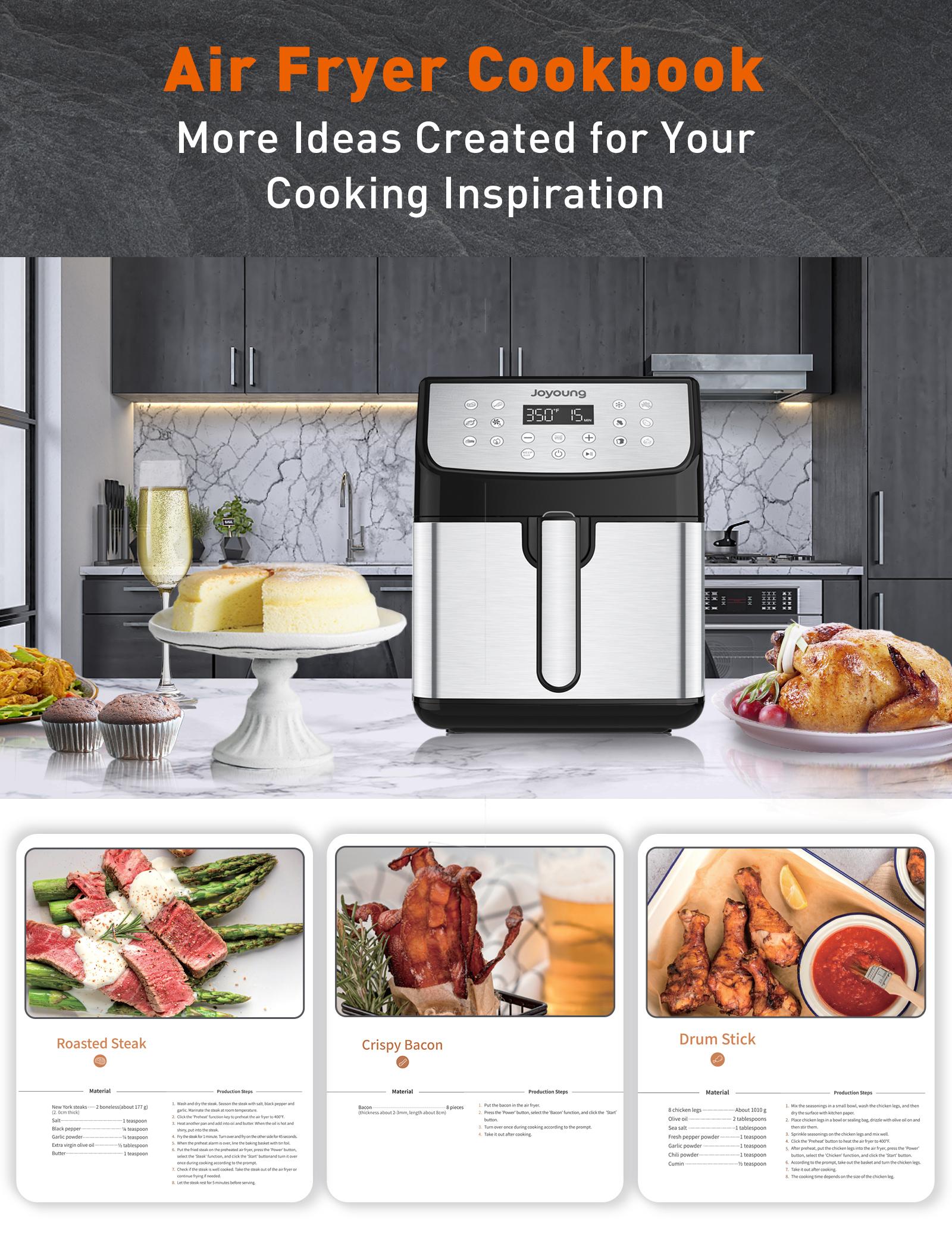 JOYOUNG Air Fryer 5.8 Quart Air Fryer Customizable Smart Cooking Programs 13-in-1 Digital Touchscreen Non-Stick Air Fryer Basket
