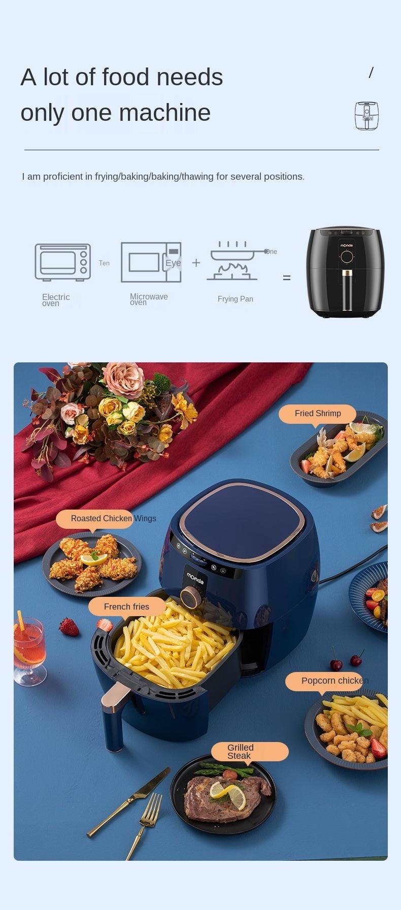 Monda 6.5L Air Fryer Without Oil Home Cooking Automatic Intelligent Oven Electric Deep Airfryer Cooker French Fries Pizza