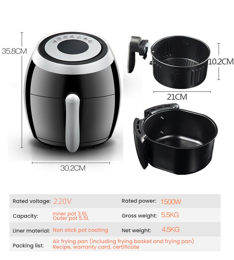 Smart Multifunctional Air Fryer Household 5.5L Large Capacity Smoke-free Electric Fryer Touchscreen Deep French Fries Machine