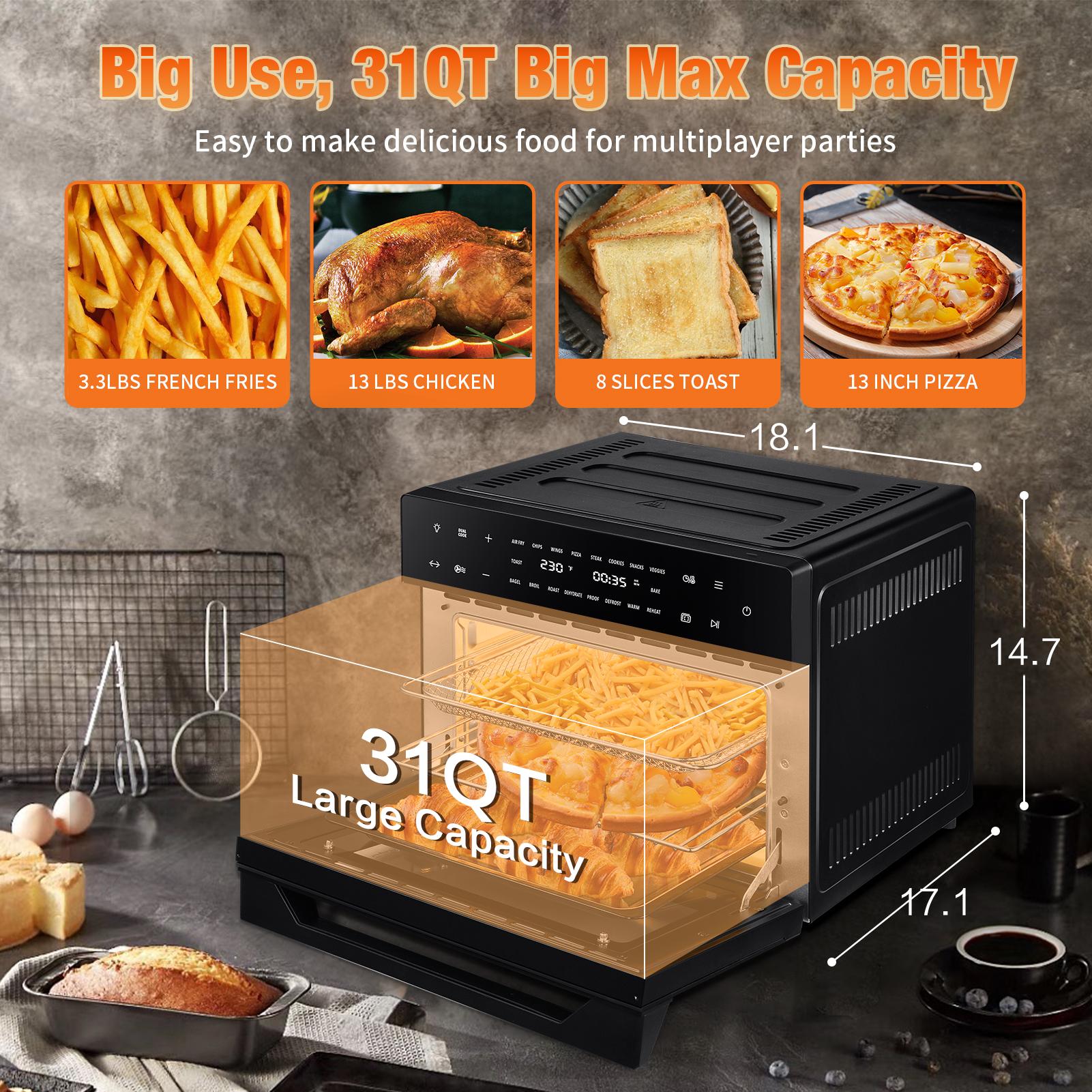 31QT Air Fryer Toaster Oven Combo, with Extra Large Digital LED Screen Capacity Countertop Oven, Family Size, 18-in-1 Air Oven