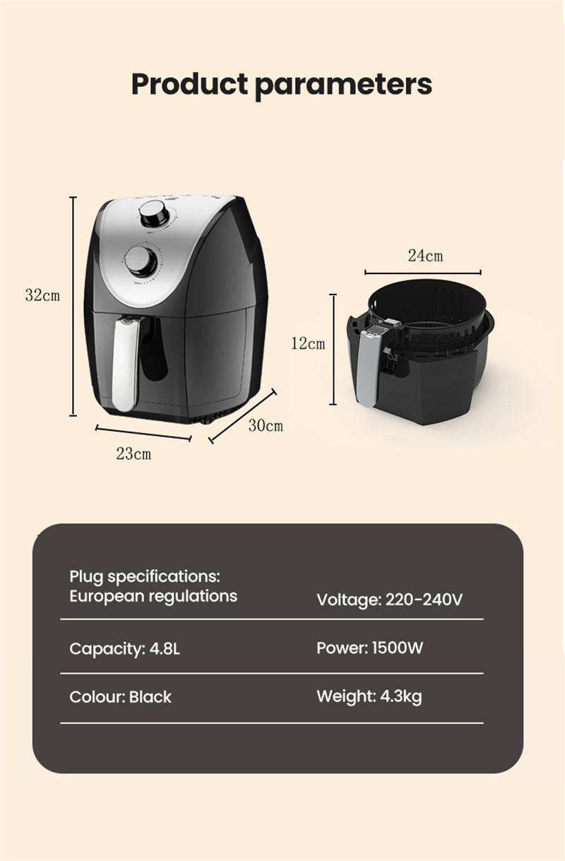 4.8L Electric Air Fryer 1500W Oil Free Health Deep Fryer Oven Household Large Capacity Chicken Wing Fries Machine Air Fryer