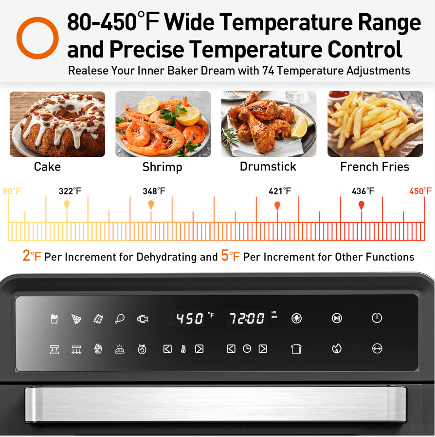 JOYOUNG 1800W 28QT Air Fryer Toaster Oven Convection Oven 13 Preset Functions Toaster Air Fryer Oven LED Digital Touch Screen