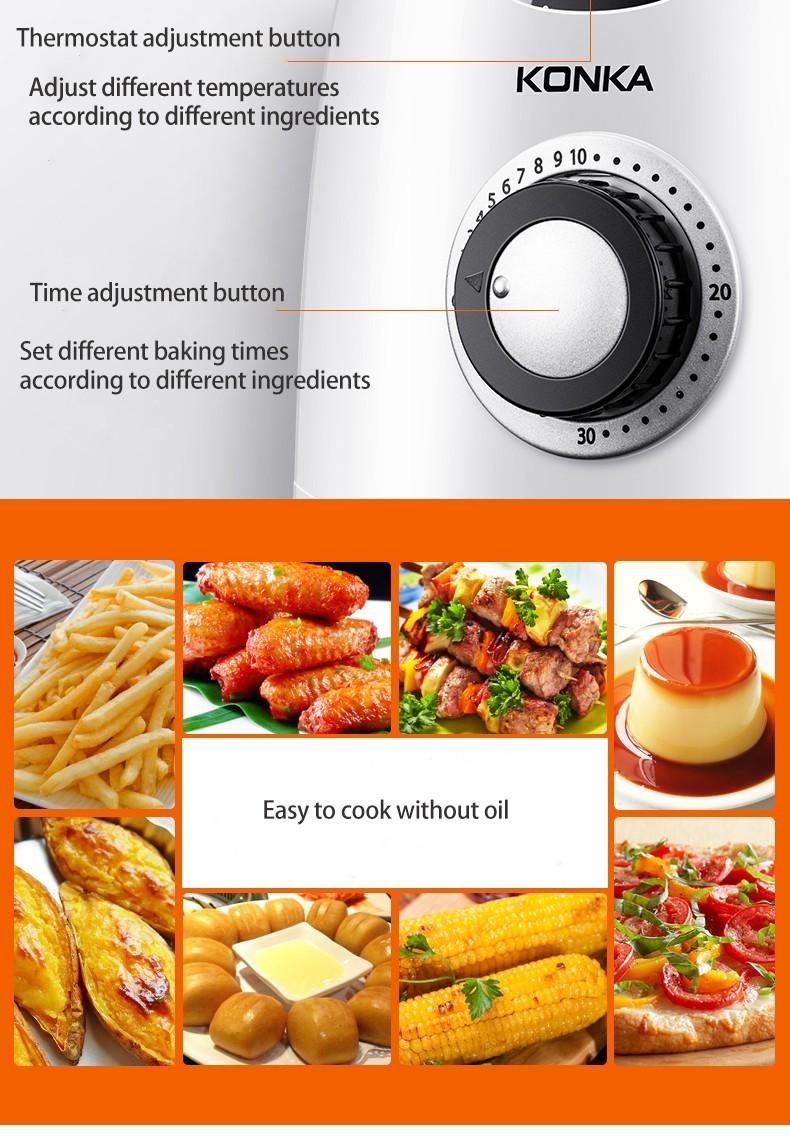 KONKA Air Fryer 2.2L Multifunction Air Fryer Chicken Oil Free Health Fryer Pizza Cooker Smart Touch LCD Electric Deep Airfryer