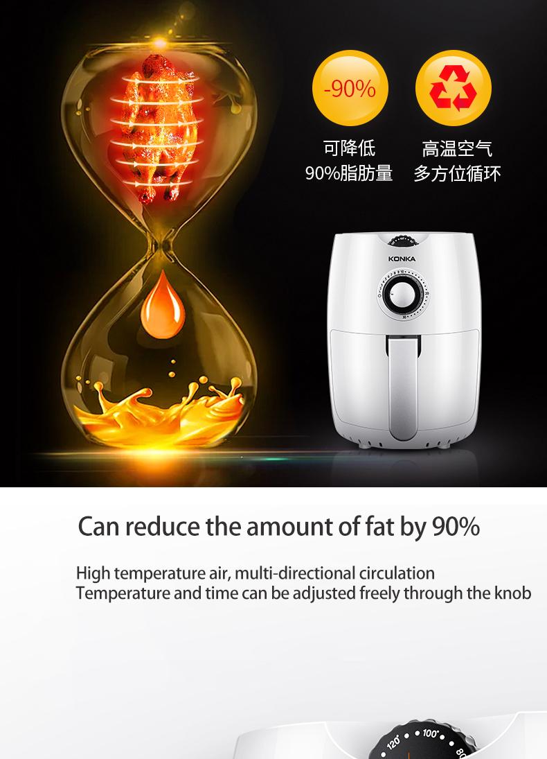 KONKA Air Fryer 2.2L Multifunction Air Fryer Chicken Oil Free Health Fryer Pizza Cooker Smart Touch LCD Electric Deep Airfryer