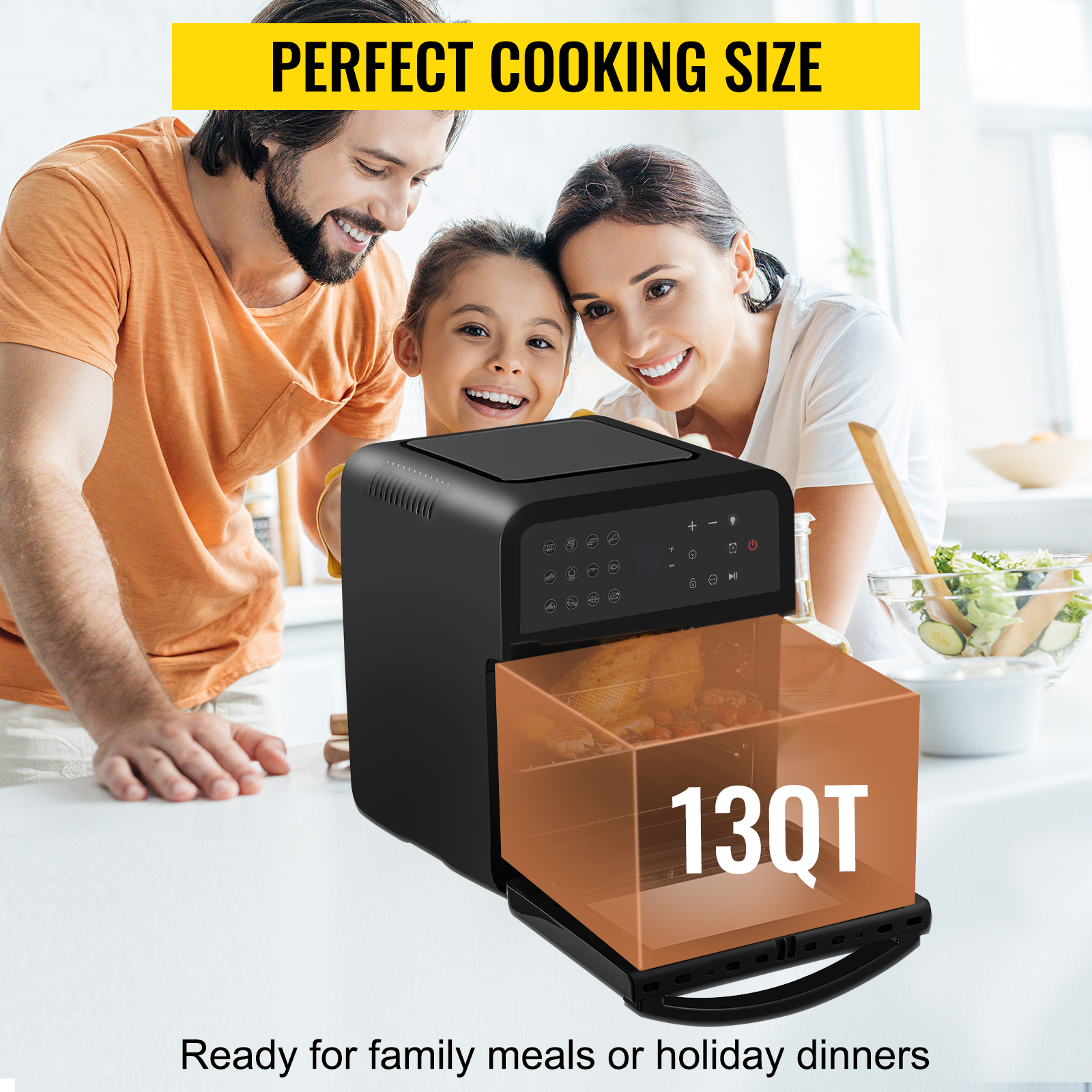 VEVOR 1700W Mini Electric Air Fryer Oven Tabletop Kitchen Toaster with Rotisserie for Pizza Roast Chicken Bread Party Home Use