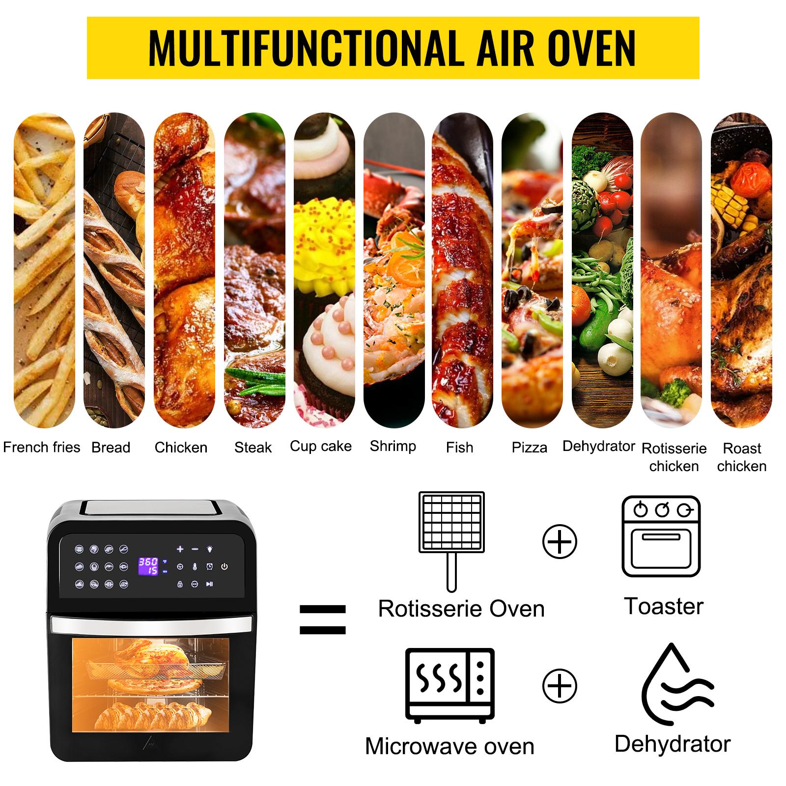 VEVOR 1700W Mini Electric Air Fryer Oven Tabletop Kitchen Toaster with Rotisserie for Pizza Roast Chicken Bread Party Home Use