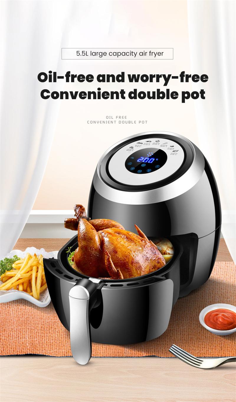 5.5L Smart Electric Air Fryer Oven Without Oil Household Large Capacity Multifunction Deep Fryer LED Touchscreen Air Fryer