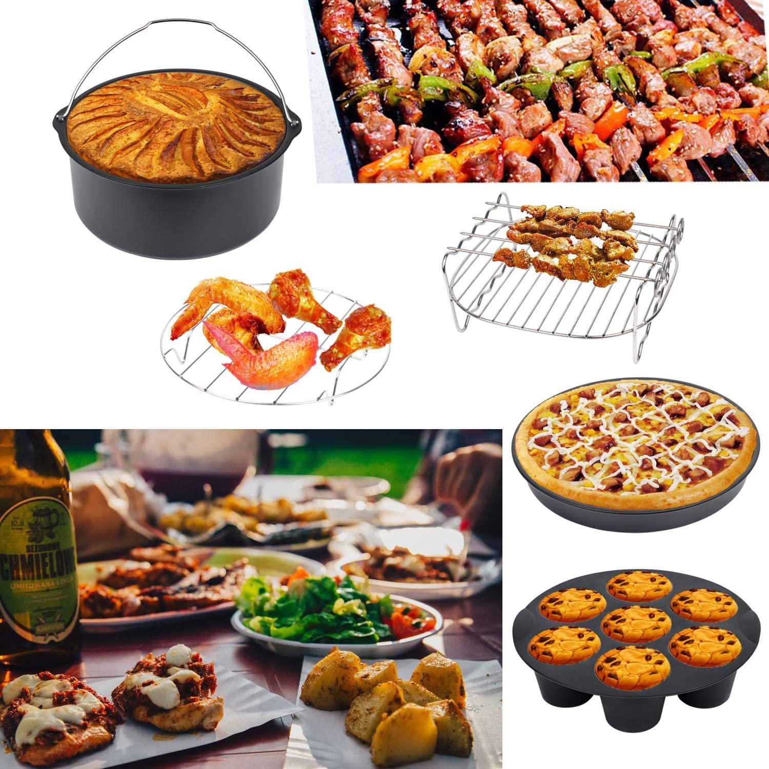 Air Fryer Accessories Set Baking Basket Pizza Plate Grill Pot Kitchen Cooking Tool 7/8/9 Inch Air Deep Fryer Parts High Quality