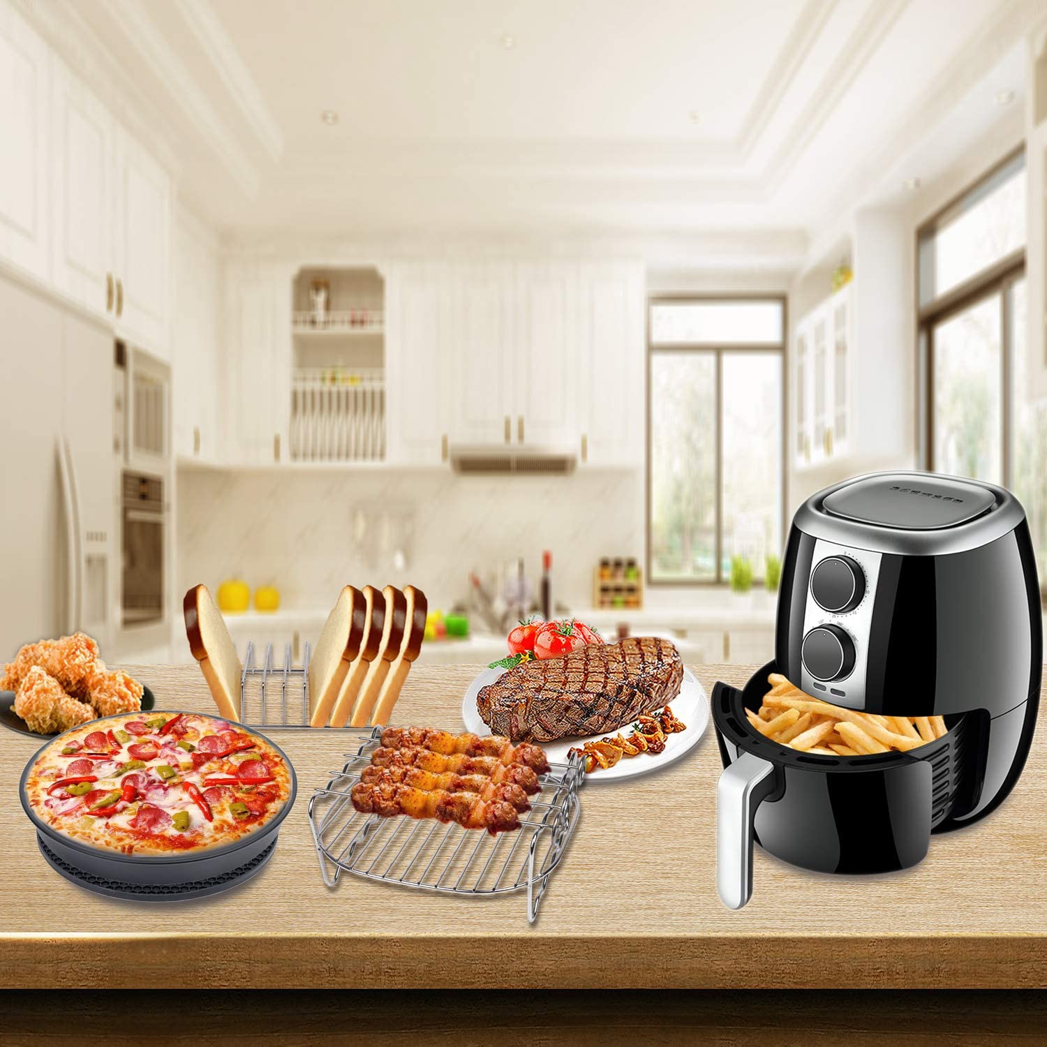 Air Fryer Accessories Set Baking Basket Pizza Plate Grill Pot Kitchen Cooking Tool 7/8/9 Inch Air Deep Fryer Parts High Quality