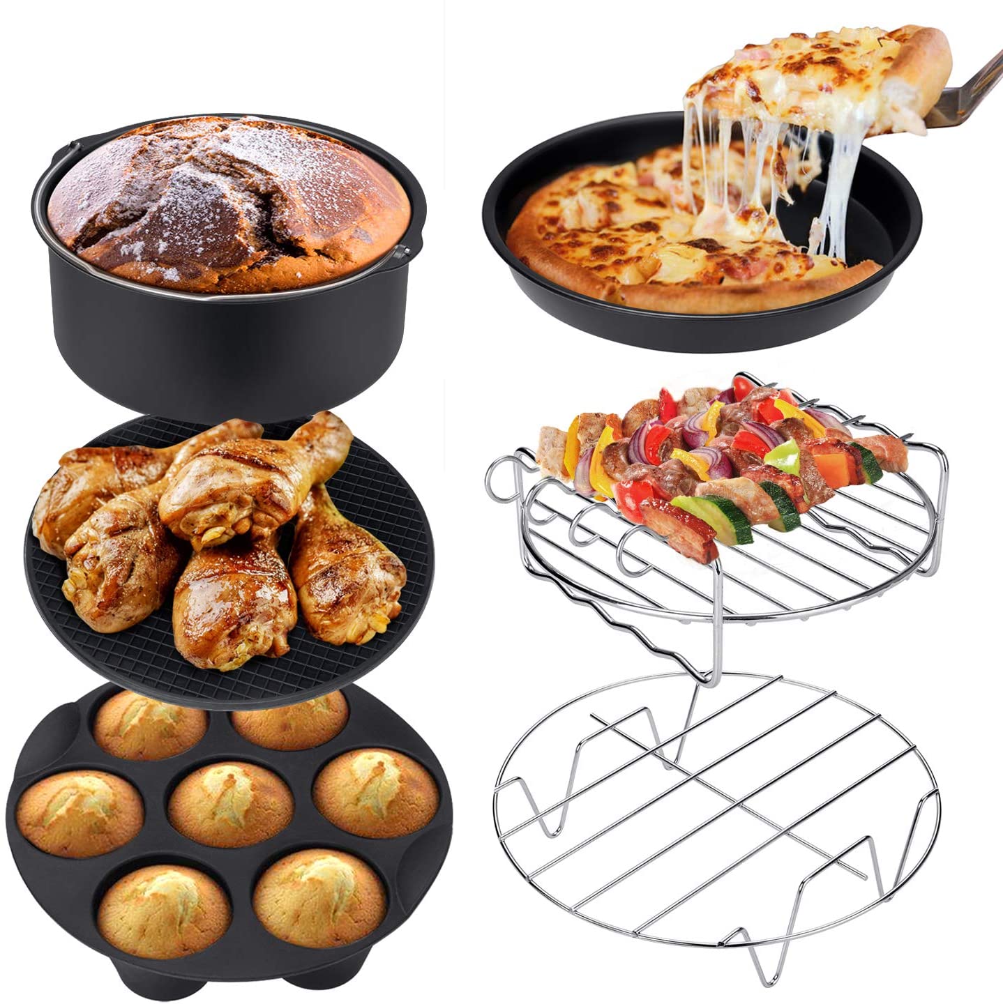 Air Fryer Accessories Set Baking Basket Pizza Plate Grill Pot Kitchen Cooking Tool 7/8/9 Inch Air Deep Fryer Parts High Quality