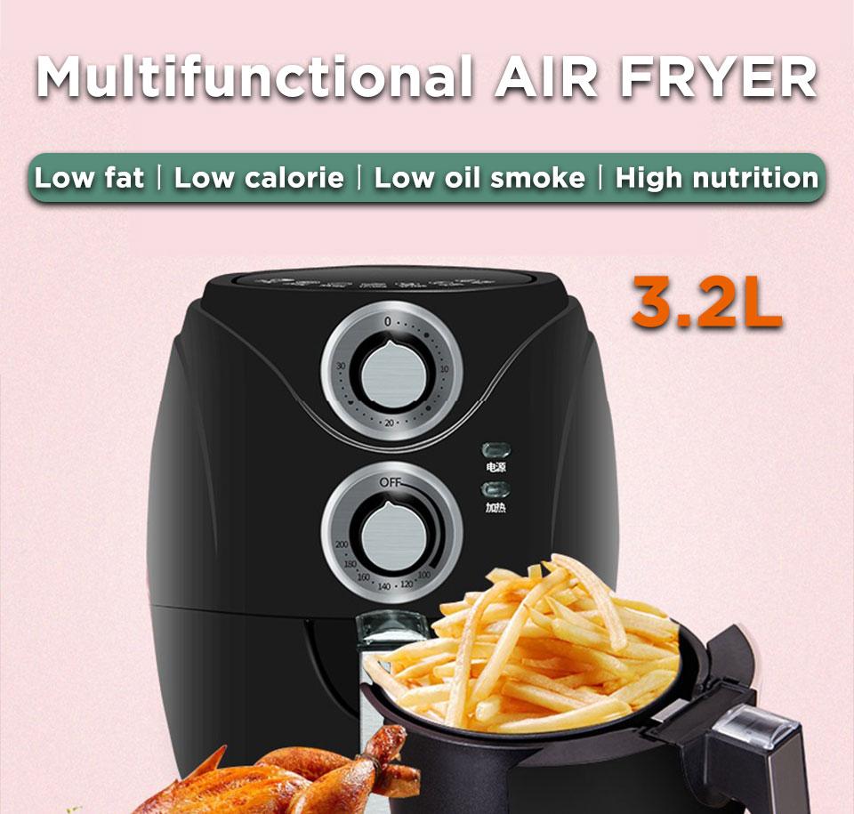 1200W 3.2L Electric Air Fryer Oven Intelligent Deep Airfryer without Oil Home Healthy Air Fryer 360° Baking Cooker