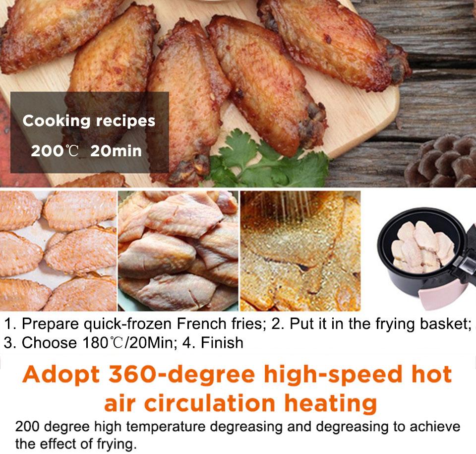 1200W 3.2L Electric Air Fryer Oven Intelligent Deep Airfryer without Oil Home Healthy Air Fryer 360° Baking Cooker