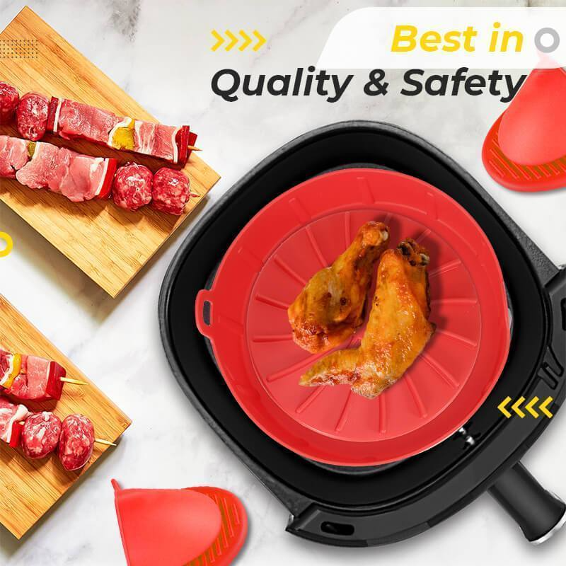 Air Fryer Pot Silicone Tray BPA Free BBQ Barbecue Pad Plate Airfryer Oven Baking Mold Pot Food Safe Reusable Kitchen Accessory