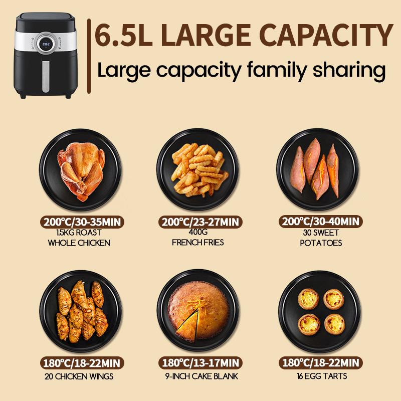 Stainless Steel Liner 6.5L Air Fryer Health Electric Deep Fryer Toaster Without Oil Roast Convection Oven Chicken French Fries