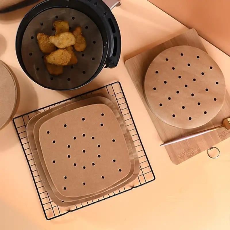 100Pcs Air Fryer Paper Special For Baking Kitchen Food Oil-proof Double-sided Silicone Oil Paper Non-Stick Steamer Pad Mat