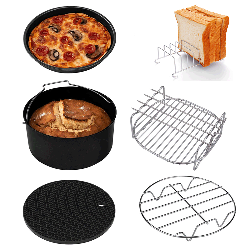 Air Fryer Accessories Set Baking Basket Pizza Plate Grill Pot Kitchen Cooking Tool 7/8/9 Inch Air Deep Fryer Parts High Quality